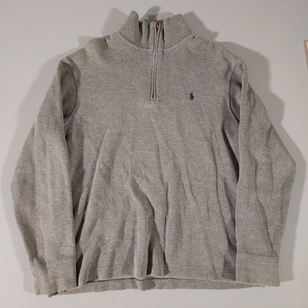 Polo Ralph Lauren Sweater Mens Large Gray 1/4 Zip Cotton Knit Pullover Pony Logo